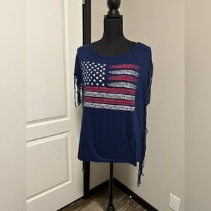 Blue tshirt with fringes in size medium